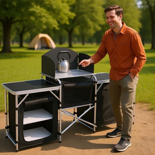 Camping kitchen table elevated - kitchen,